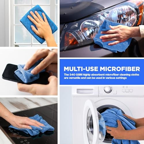 PuroShield Soft Swipe Microfiber Cleaning Cloths - Ultra-Absorbent - 40x40 cm and 340 GSM - Lint-Free, Scratch-Resistant, Quick-Drying, Machine Washable - Perfect for Kitchen Home & Car (Pack of 4) - Image 2