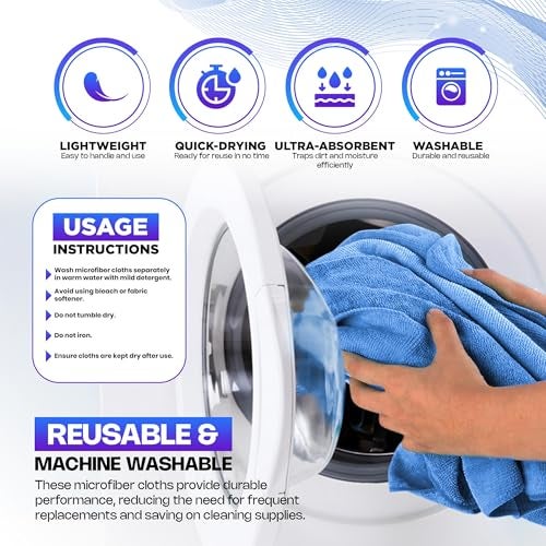 PuroShield Soft Swipe Microfiber Cleaning Cloths - Ultra-Absorbent - 40x40 cm and 340 GSM - Lint-Free, Scratch-Resistant, Quick-Drying, Machine Washable - Perfect for Kitchen Home & Car (Pack of 4) - Image 3