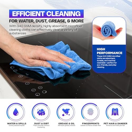 PuroShield Soft Swipe Microfiber Cleaning Cloths - Ultra-Absorbent - 40x40 cm and 340 GSM - Lint-Free, Scratch-Resistant, Quick-Drying, Machine Washable - Perfect for Kitchen Home & Car (Pack of 4) - Image 4