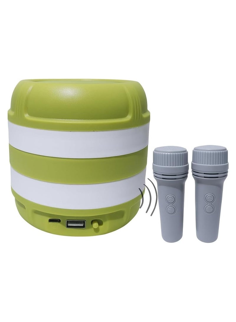 Mini Karaoke Speaker with Dual Mic, Portable Bluetooth Speaker with Wireless Microphones & LED Lights, for Kids Boys & Girls Green