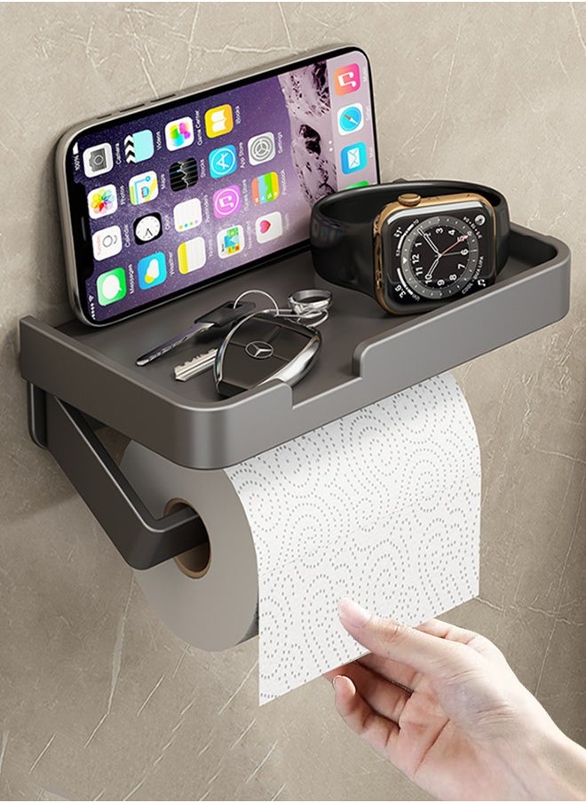 DGSENPI Stainless Steel Toilet Paper Holder, Multifunctional Paper Tissue Rack, Wall Mount Self Adhesive Paper Holder, with Widened Non-Slip Storage Tray, Strong Load-Bearing and Rust-Proof, Perfect for Bathroom and Kitchen, Slant Bar Style  - Image 1