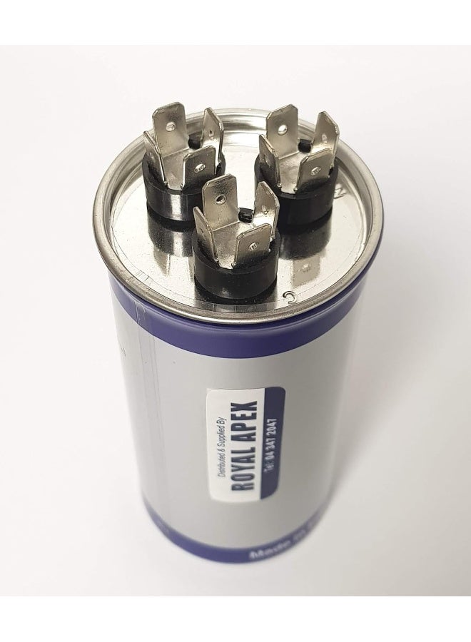 Royal Apex Burst Proof 3 Pin Round Capacitor with Aluminium Housing for Motor Compressor etc | EN60252 CES2 RoHS Standards | Made in India (3 PIN 40+5MFD (40+5µF)) - Image 1
