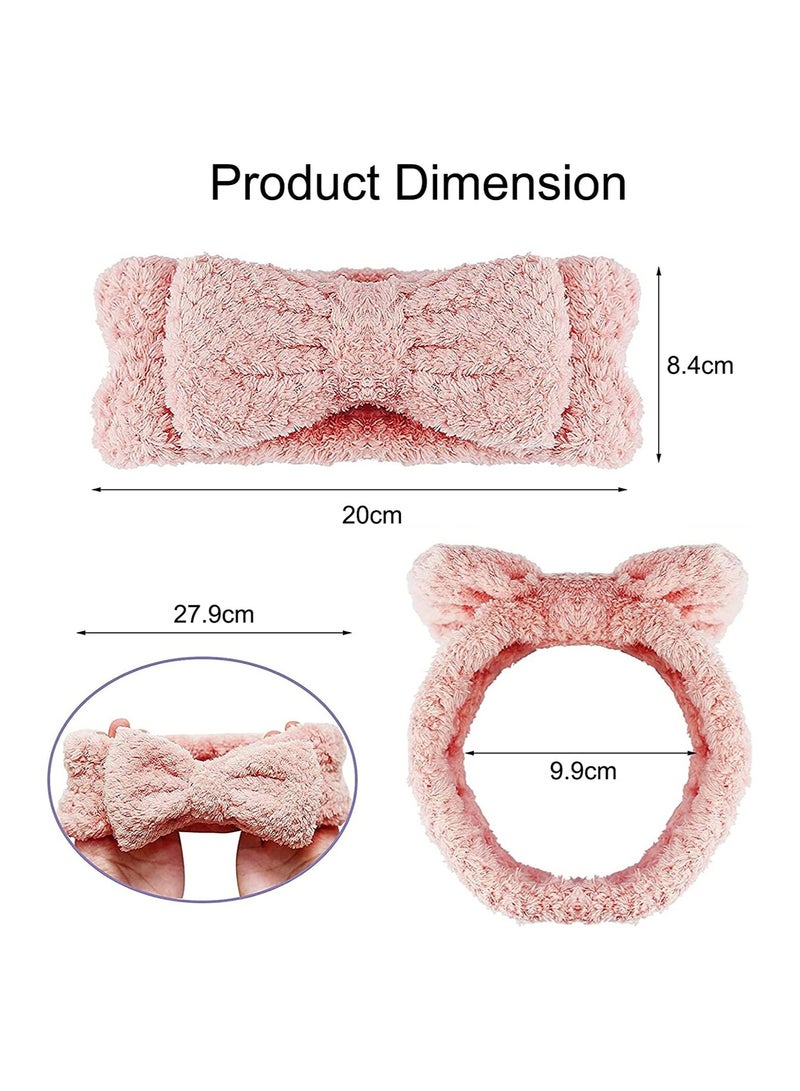 ORiTi 3 Pack Spa Headbands, Elastic Microfiber Headband For Washing Face, Yoga Sports Shower Facial Makeup Headband, Skincare Headbands, Coral Fleece Bowknot Hair Bands For Women - Image 4