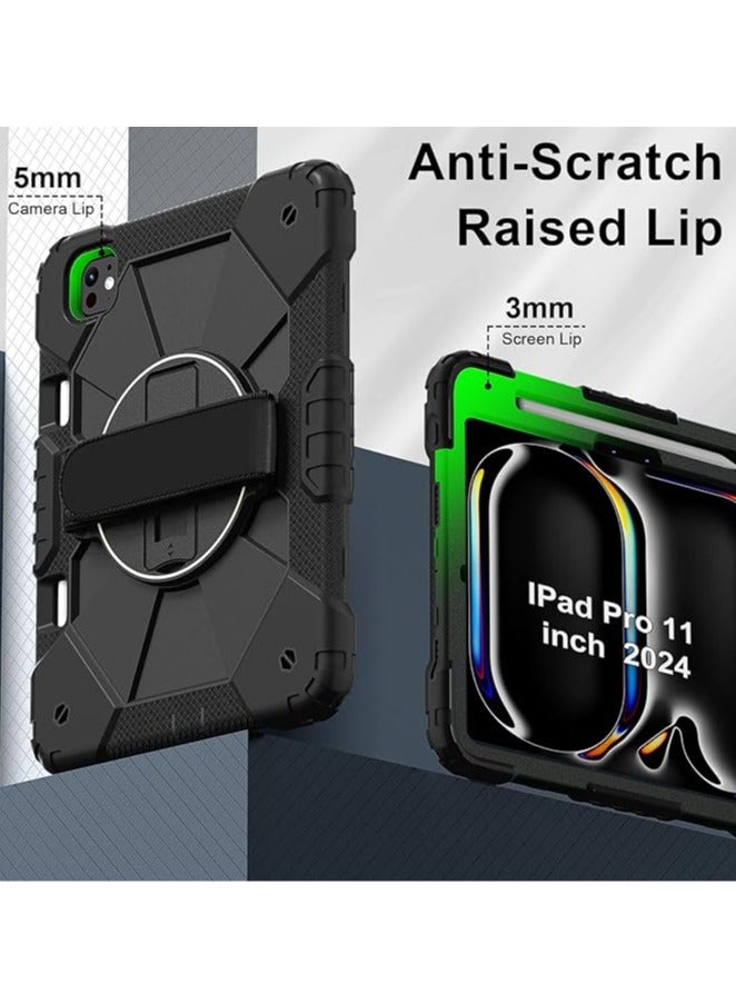عام حافظة قوية لجهاز iPad Pro 11 بوصة M4 2024، مزودة بحامل قلم، قاعدة دوارة، حزام للمعصم، وحزام للكتف - حافظة متينة ومقاومة للصدمات مناسبة للأطفال والمراهقين. - Image 5