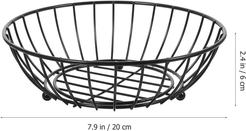 UKCOCO Iron Art Fruit Basket Small round Wire Snack Storage Bowl with Hollow Design, Black Metal Wire Kitchen Countertop Fruit Bowl for Living Room and Dining Table - Image 2
