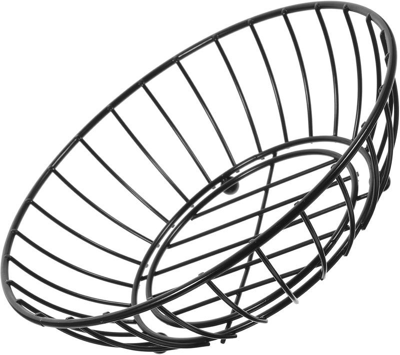 UKCOCO Iron Art Fruit Basket Small round Wire Snack Storage Bowl with Hollow Design, Black Metal Wire Kitchen Countertop Fruit Bowl for Living Room and Dining Table - Image 1
