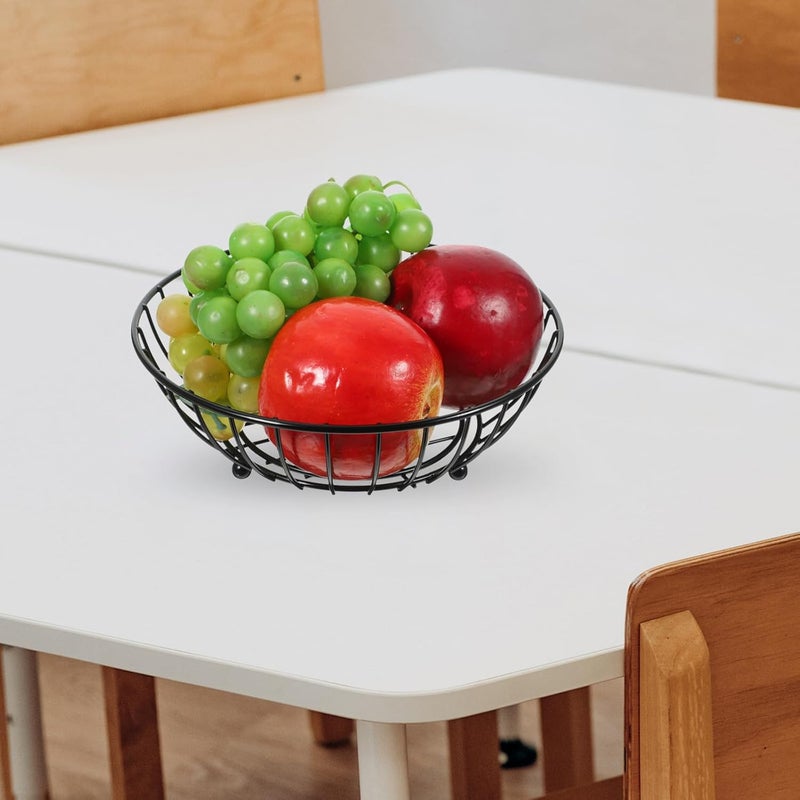 UKCOCO Iron Art Fruit Basket Small round Wire Snack Storage Bowl with Hollow Design, Black Metal Wire Kitchen Countertop Fruit Bowl for Living Room and Dining Table - Image 4