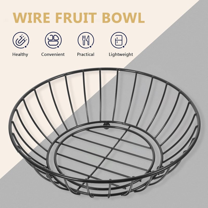 UKCOCO Iron Art Fruit Basket Small round Wire Snack Storage Bowl with Hollow Design, Black Metal Wire Kitchen Countertop Fruit Bowl for Living Room and Dining Table - Image 5
