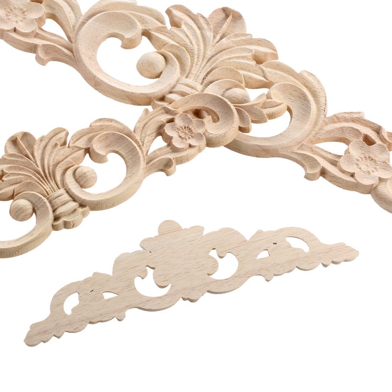 موكسام Muxsam المنحوتة من الخشب المنحوتة على شارات خشبية طويلة تقليم تشكيل الوردة inlays لجدار الباب خزانة باب خزانة خزانة مرآة نقل الأثاث (2 حزمة 20x5 سم/7.9 "× 2) - Image 4