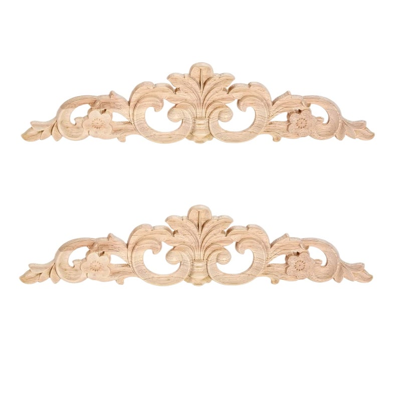 موكسام Muxsam المنحوتة من الخشب المنحوتة على شارات خشبية طويلة تقليم تشكيل الوردة inlays لجدار الباب خزانة باب خزانة خزانة مرآة نقل الأثاث (2 حزمة 20x5 سم/7.9 "× 2) - Image 1