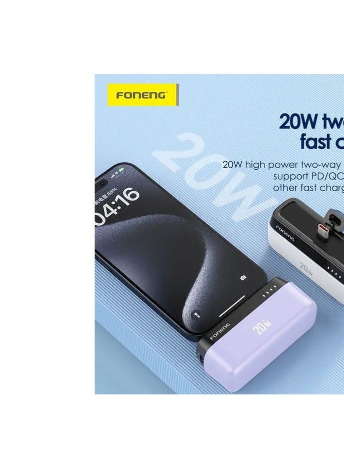 FONENG P69 5000 mAh Mini Power Bank with Connector (20W) - TC Type Pink Color for Women - Image 3