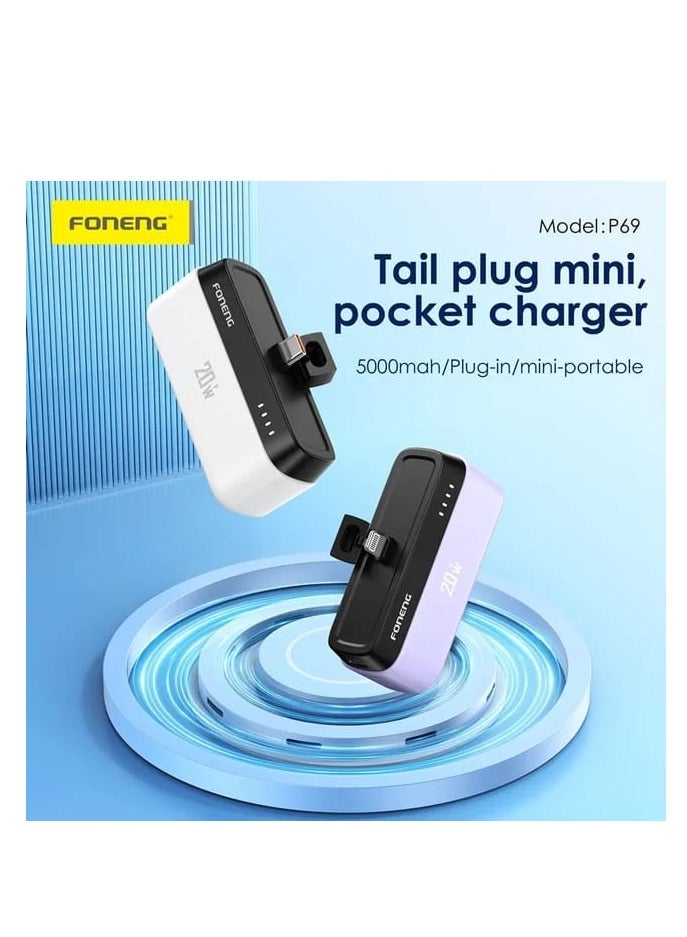 FONENG P69 5000 mAh Mini Power Bank with Connector (20W) - TC Type Pink Color for Women - Image 4