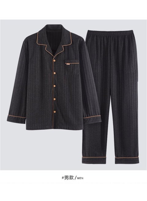 Men's Pajama Set, Cotton Long Sleeve Striped Pajama Set Two Pieces of Casual Pajamas