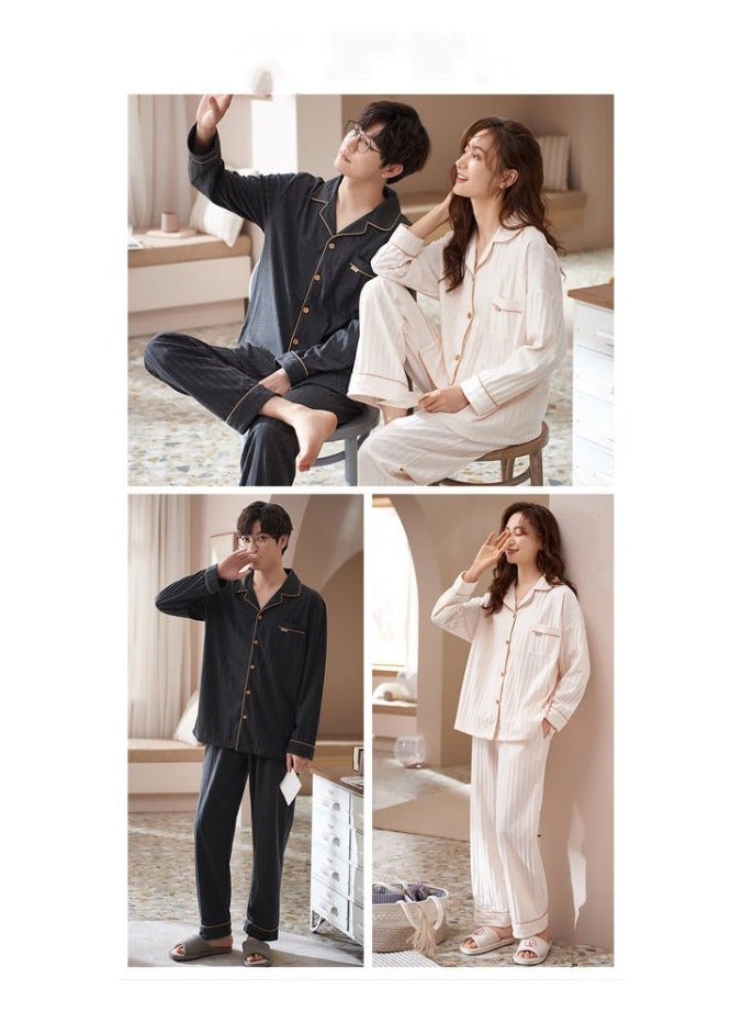 Men's Pajama Set, Cotton Long Sleeve Striped Pajama Set Two Pieces of Casual Pajamas - Image 2