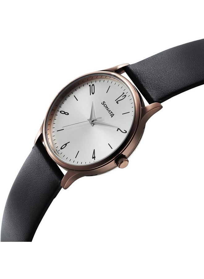 سوناتا ساعة سوناتا أسباير كوارتز أنالوج بمينا فضية وسوار جلدي للرجال - 77105QL03W - Image 2