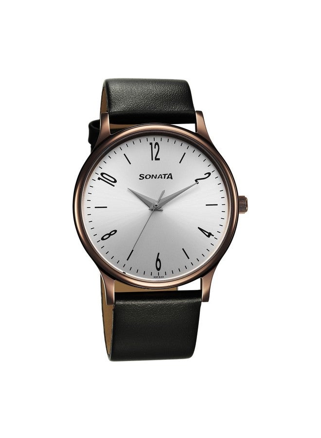سوناتا ساعة سوناتا أسباير كوارتز أنالوج بمينا فضية وسوار جلدي للرجال - 77105QL03W - Image 1