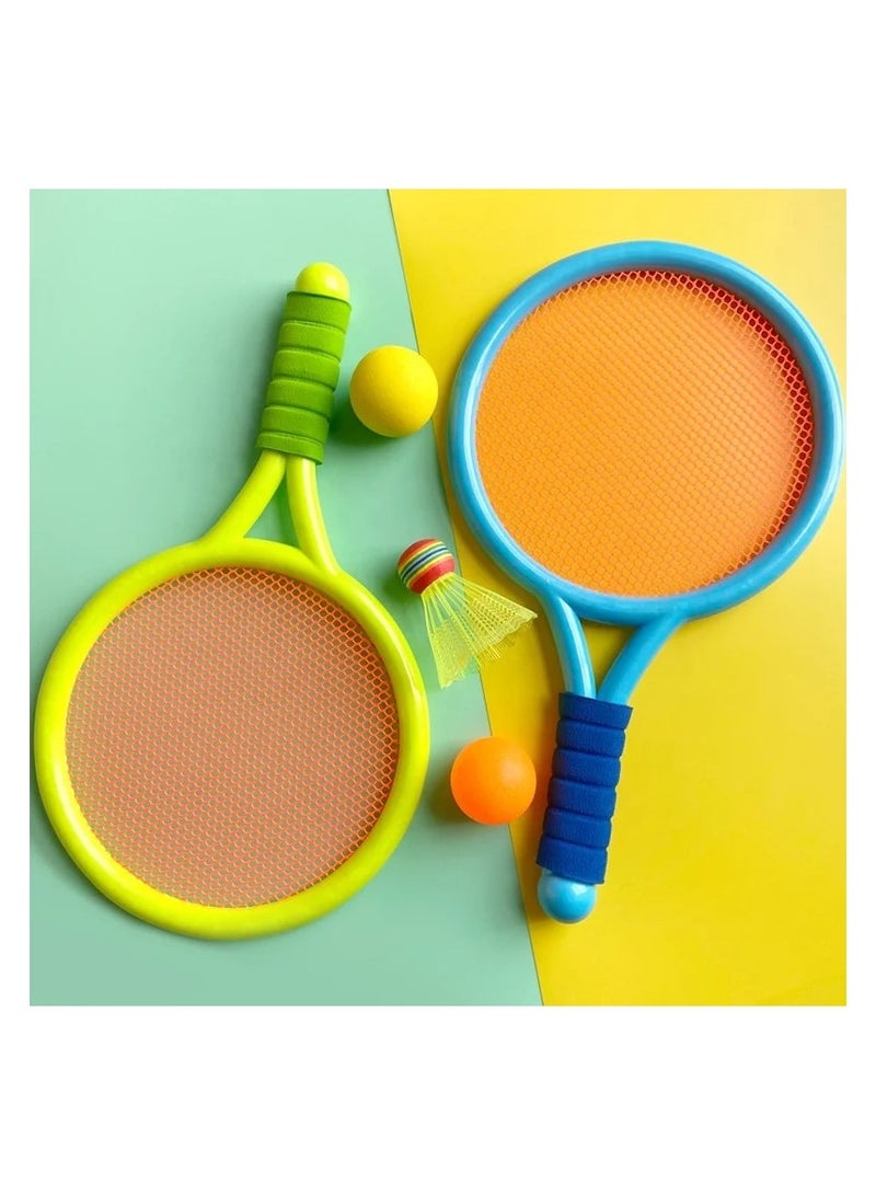 Plastic Kids Training Racquet Set Children Badminton Boys and Girls Tennis Racquet Starter set with 2 Racquets 1 Shuttlecock 1 Ball Blue Green