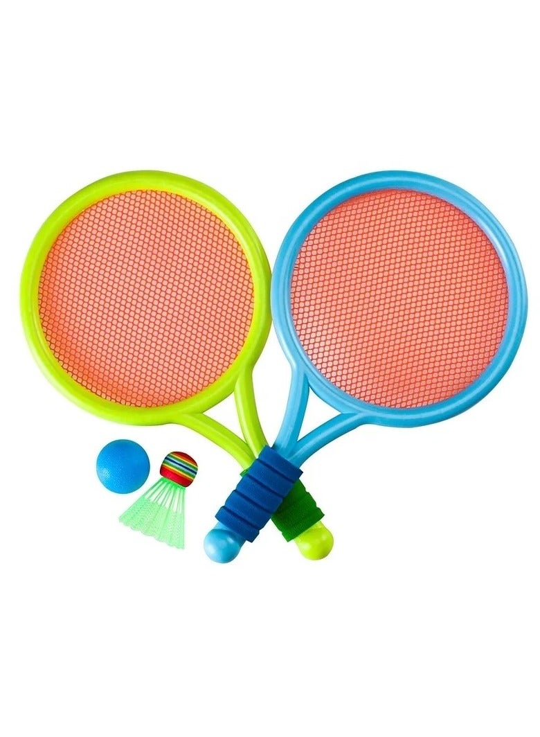 Plastic Kids Training Racquet Set Children Badminton Boys and Girls Tennis Racquet Starter set with 2 Racquets 1 Shuttlecock 1 Ball Blue Green