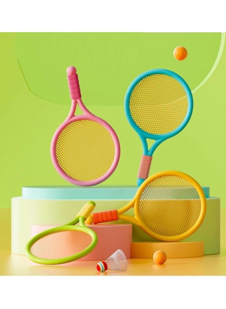 Plastic Kids Training Racquet Set Children Badminton Boys and Girls Tennis Racquet Starter set with 2 Racquets 1 Shuttlecock 1 Ball Blue Green