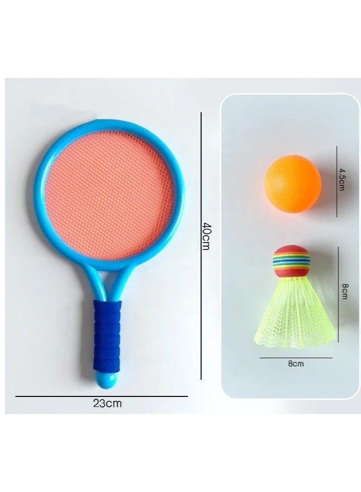 Plastic Kids Training Racquet Set Children Badminton Boys and Girls Tennis Racquet Starter set with 2 Racquets 1 Shuttlecock 1 Ball Blue Green