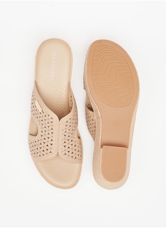 Le Confort Women Lazer Cut Cork Covered Heel Comfort Sandal  - Image 4
