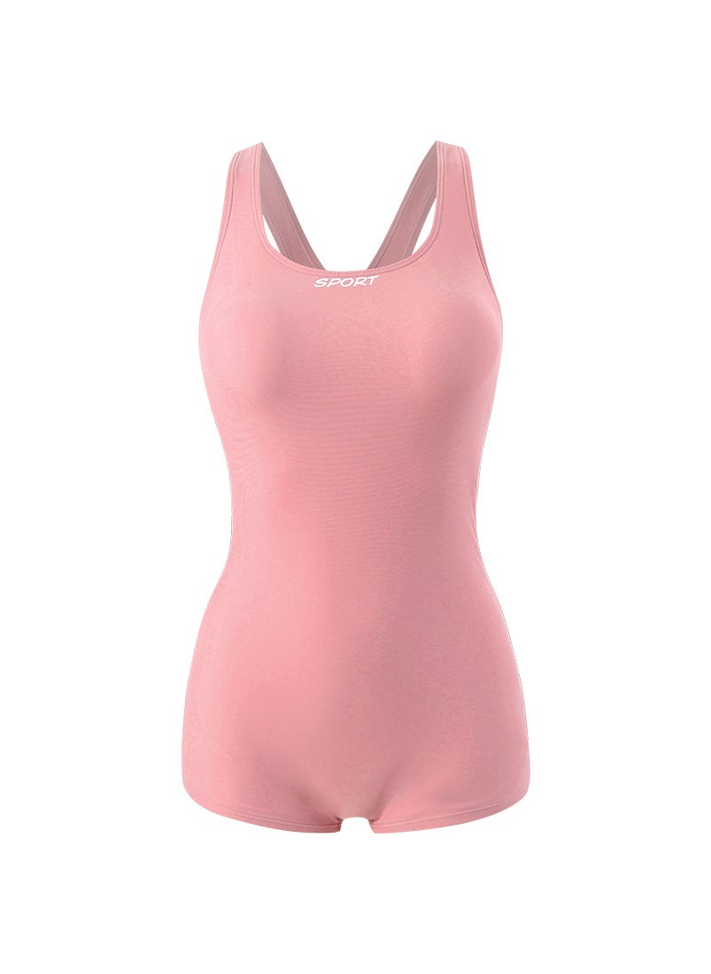 Generic Swimwear Womens Professional Swimming Pool Special Racing 2025 New plus size Slight Fat Girls one-piece Boxer Swimsuit Pink 