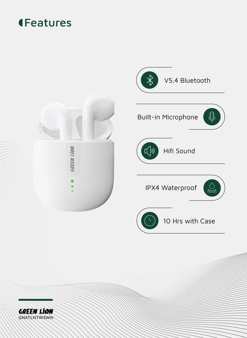 GREEN LION Atlanta True Wireless Earbuds with 3H Playtime & Voice Assistant / Bluetooth V5.4 / HiFi Sound / Built-in Microphone / IPX4 Waterproof - White - Image 2