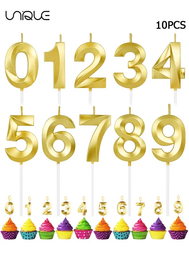 يونيك مجموعة شموع عيد ميلاد رقمية 10 قطع - شموع 0-9 زخرفة كيك توبر - شموع كعكة لامعة - زخرفة كعكة ثلاثية الأبعاد - زخرفة كعكة لحفلة عيد ميلاد ، حفلات زفاف ، حفلات شركة ، احتفالات الذكرى السنوية ، رقم شمعة عيد الميلاد - ذهبي - Image 1