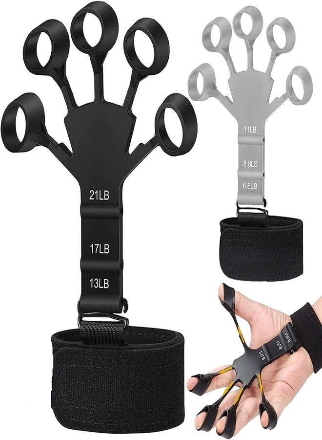HENIJ® 2 Pcs New Grip Strength Trainer, Finger Strengthener, 6 Resistant Level Finger Exerciser, Hand Strengthener for Strength Training, Finger Flexion Extension Training, Black & Grey - Image 1
