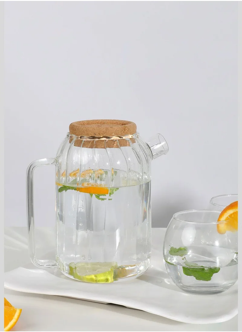 Bonhomie Clear Solid Drinking Jug With Wooden Lid For Home