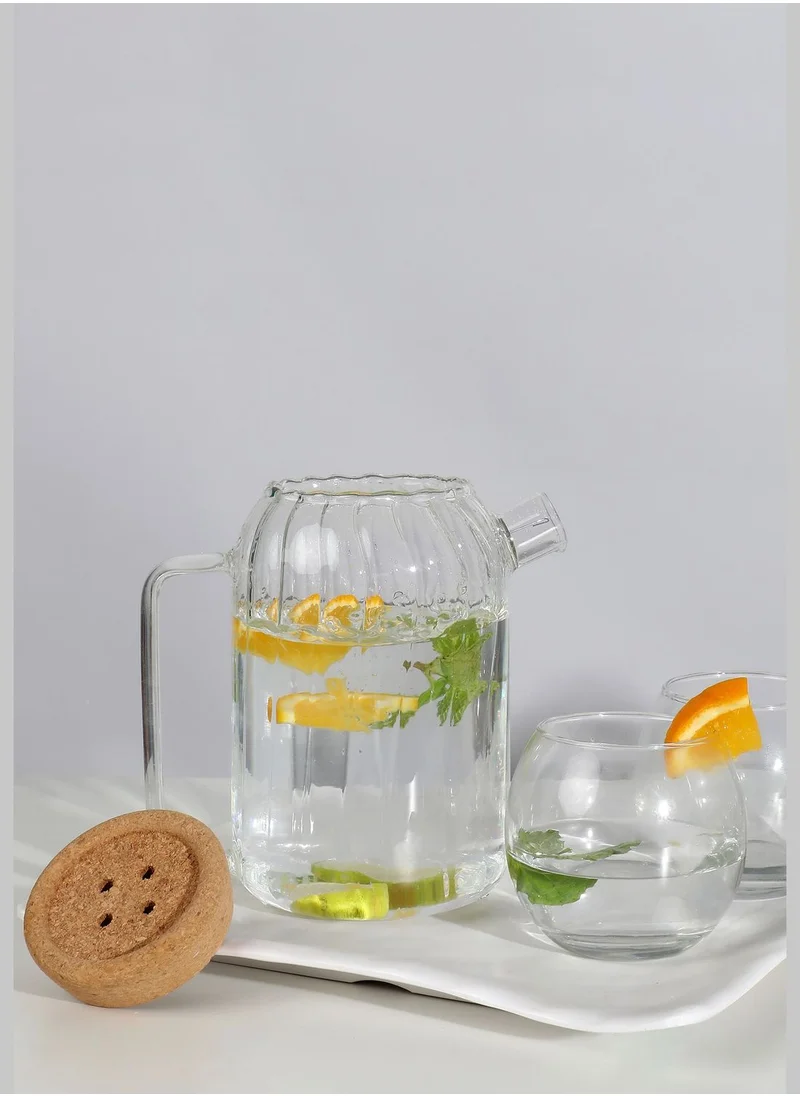 Bonhomie Clear Solid Drinking Jug With Wooden Lid For Home