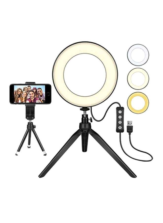 BORTONY Mini LED Photography Ring Light With Tripod Stand 6 inch White - Image 1