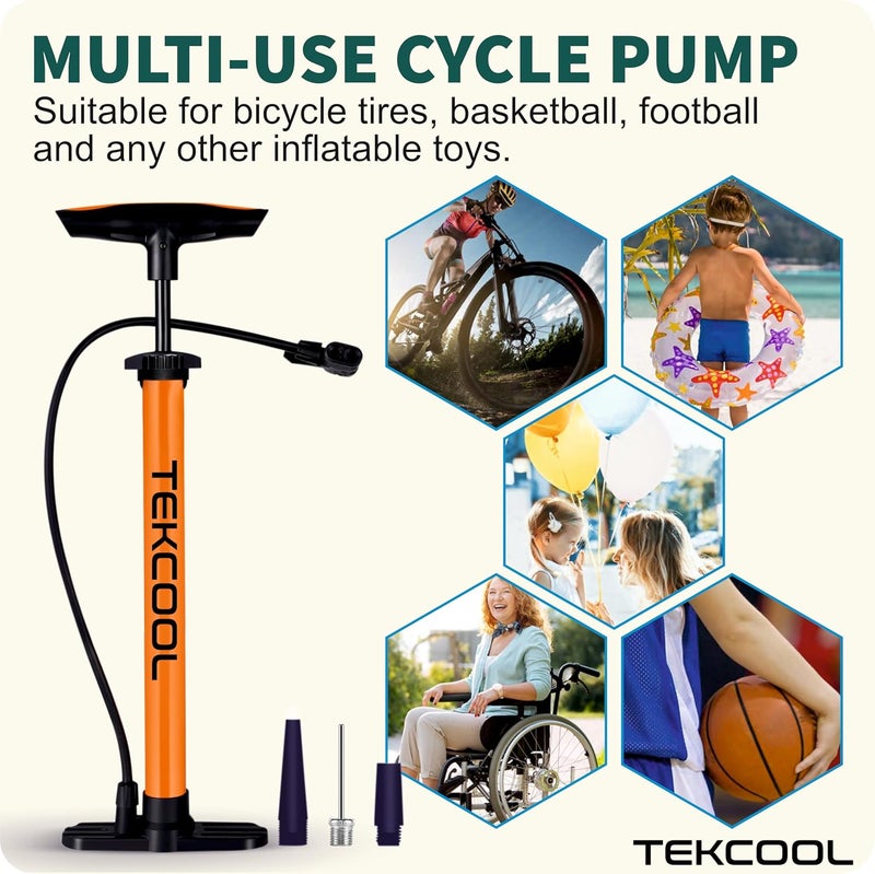 TEKCOOL آلة مضخة الهواء للبسكليت وكرة القدم بالبالون لضغط الهواء العالي للبسكليت، مضخة كرة القدم، مضخة لإطارات الدراجات - Image 4