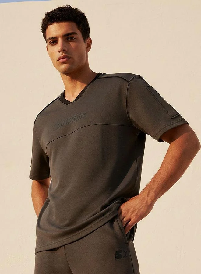 Starter Starter Regular Fit V-Neck Panelled T-shirt