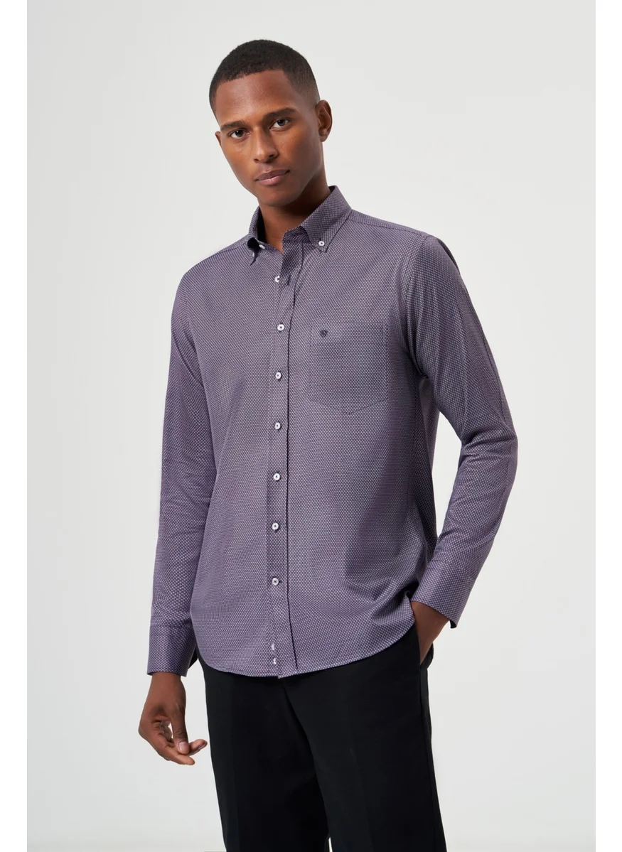 Bisse Men's Regular Fit Pasha Collar Sports Shirt LILA GM23K232050_D44