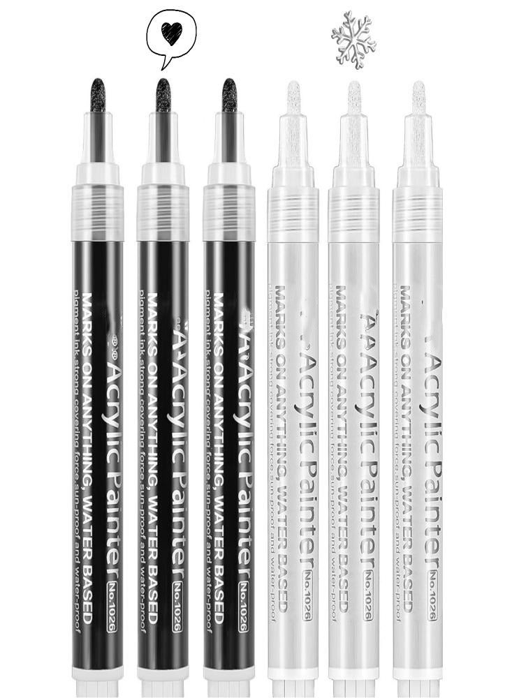 Generic Oasisgalore 6pcs Acrylic Paint Pens Black White Paint Pens Marker Pen for Drawing  - Image 1