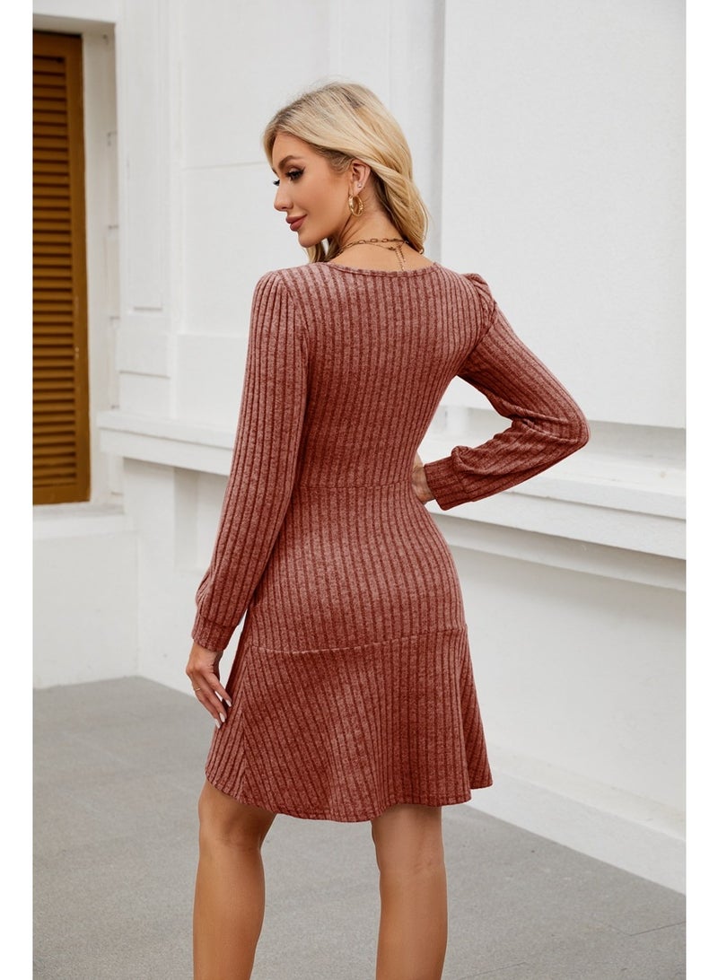 general 2025-2026 Women's Square-neck Lantern-Sleeve Doll Dress with Pockets and Long-Sleeved Overalls - Image 2