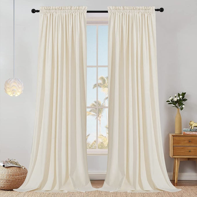 IVORY WHITE 96IN LONG VELVET CURTAINS WITH ROD POCKET THERMAL INSULATED SOFT PRIVACY LIGHTFILTERING VELVET DRAPES FOR BEDROOM AND LIVING ROOM SET OF 2 PANELS 52 X 96 INCHES LONG