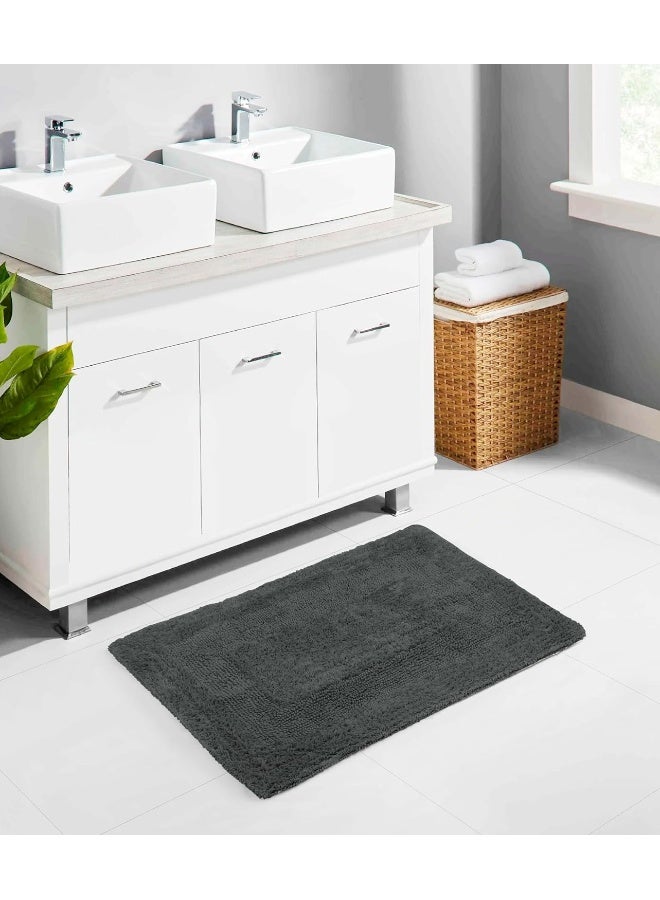 COTTON CRAFT Luxurious Bath Mat Rug Set of 2 Reversible Heavyweight Step Out Bath Mats for Bathroom Floor Tub and Shower Pure Cotton Soft Plush Absorbent Hand Tufted Mat 17 x 24 Charcoal Grey - Image 4