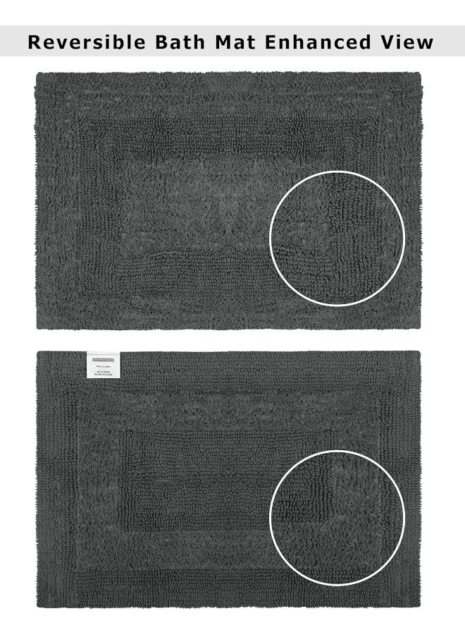 COTTON CRAFT Luxurious Bath Mat Rug Set of 2 Reversible Heavyweight Step Out Bath Mats for Bathroom Floor Tub and Shower Pure Cotton Soft Plush Absorbent Hand Tufted Mat 17 x 24 Charcoal Grey - Image 3