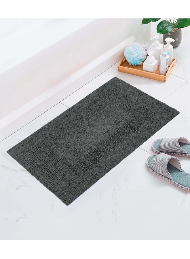 COTTON CRAFT Luxurious Bath Mat Rug Set of 2 Reversible Heavyweight Step Out Bath Mats for Bathroom Floor Tub and Shower Pure Cotton Soft Plush Absorbent Hand Tufted Mat 17 x 24 Charcoal Grey - Image 1