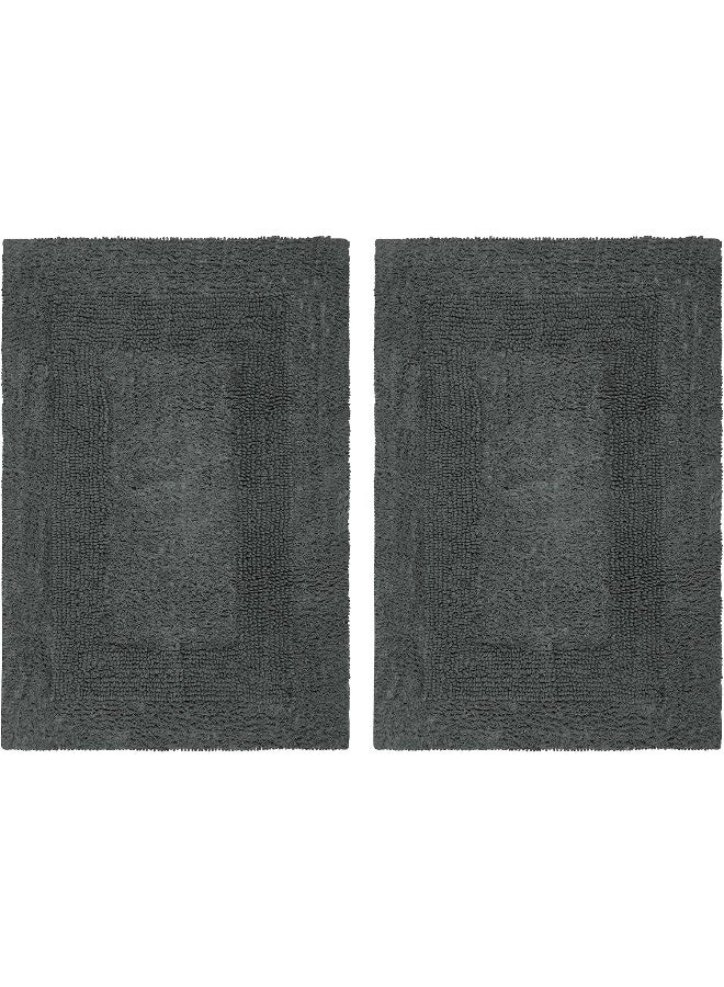 COTTON CRAFT Luxurious Bath Mat Rug Set of 2 Reversible Heavyweight Step Out Bath Mats for Bathroom Floor Tub and Shower Pure Cotton Soft Plush Absorbent Hand Tufted Mat 17 x 24 Charcoal Grey - Image 5