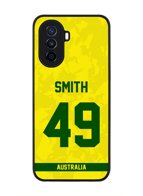 Rugged Black Edge Case for Huawei Nova Y70 , Slim fit Soft Case Flexible Rubber Edges Thin Cover - Player Name - Steve Smith, Jersey Number- 49