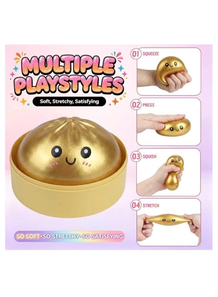 Glitter Gold Dumpling Squishy Toy, 10cm Giant Soft Stress Relief Fidget Toy - Image 3