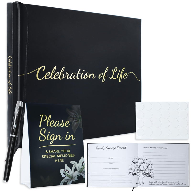 CALMCREST Funeral Guest Book Set Memorial Sign in Memory Book with Pen Table Sign Photo Double Sided Tape Thoughtful Remembrance Keepsake for Funerals Memorial Services and Celebration of Life Events - Image 2