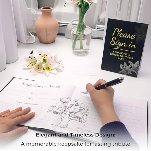 CALMCREST Funeral Guest Book Set Memorial Sign in Memory Book with Pen Table Sign Photo Double Sided Tape Thoughtful Remembrance Keepsake for Funerals Memorial Services and Celebration of Life Events - Image 3