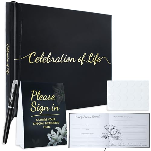 CALMCREST Funeral Guest Book Set Memorial Sign in Memory Book with Pen Table Sign Photo Double Sided Tape Thoughtful Remembrance Keepsake for Funerals Memorial Services and Celebration of Life Events - Image 1