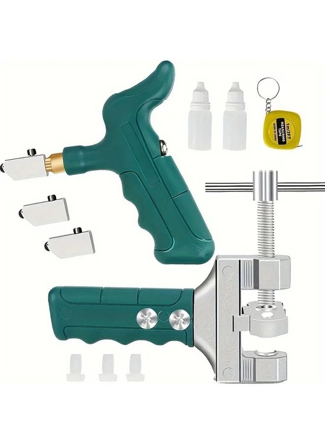 10Pcs Dark Green Glass Tile Cutting Tool Kit With 2 In 1 Handheld Alloy Opener Blade Pad - Image 3