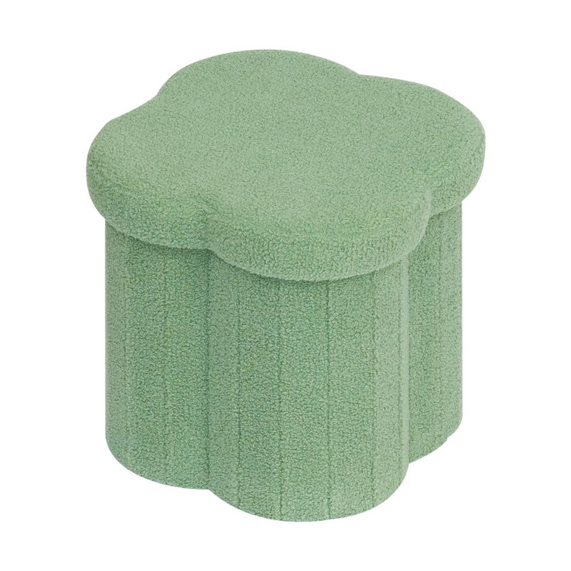B FSOBEIIALEO Storage Ottoman Cube, Flowers Shaped Ottomans with Storage Foot Stool Footrest, Boucle Ottoman Seat for Dorm Room, Faux Teddy Fur, Green 15"x15"x15" - Image 1