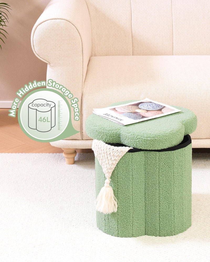 B FSOBEIIALEO Storage Ottoman Cube, Flowers Shaped Ottomans with Storage Foot Stool Footrest, Boucle Ottoman Seat for Dorm Room, Faux Teddy Fur, Green 15"x15"x15" - Image 2